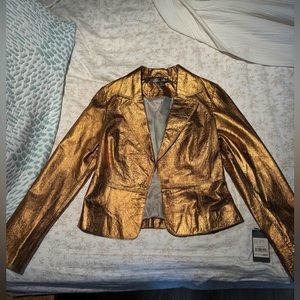Leather metallic copper blazer